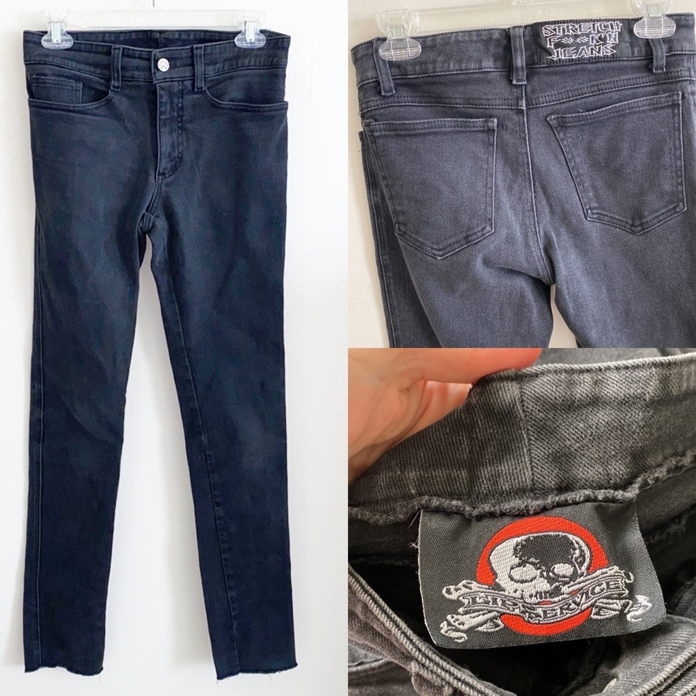 Vintage Y2K Lip Service high rise goth punk rocker black gray raw hem jeans